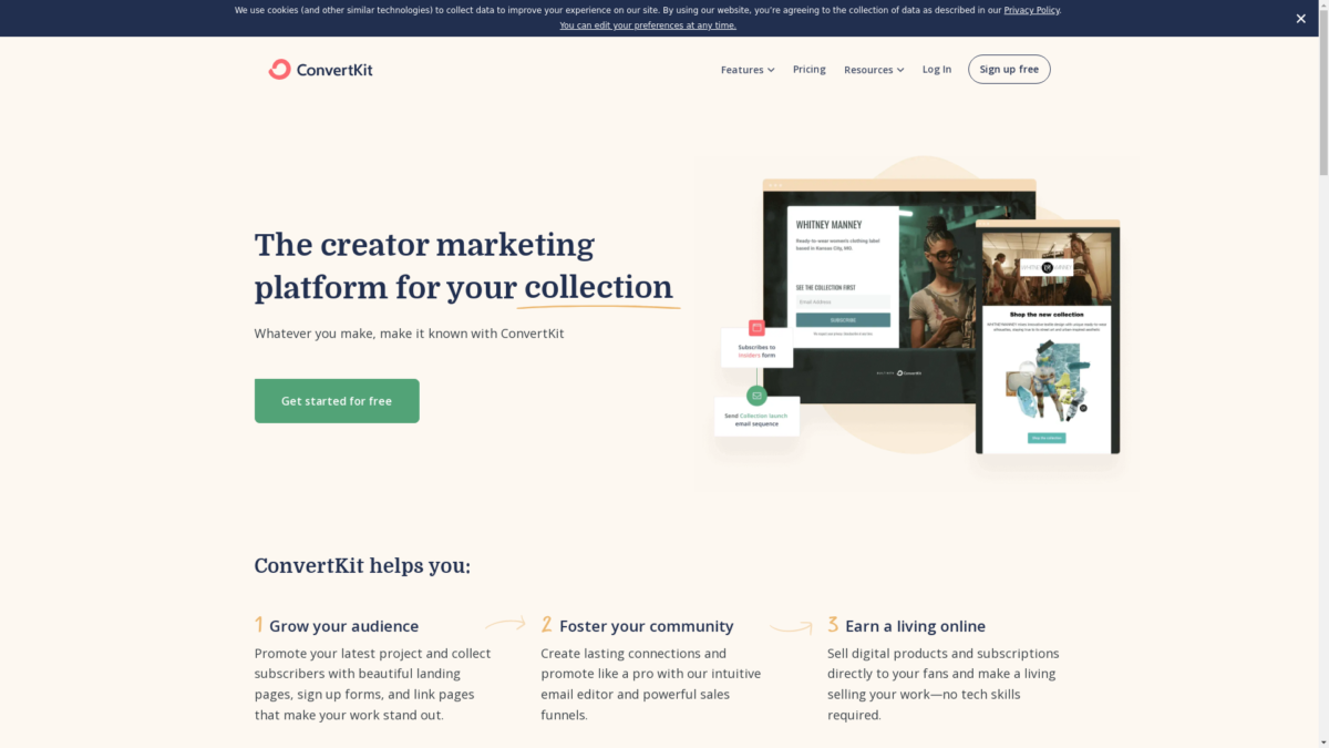 Convertkit Website User Interface