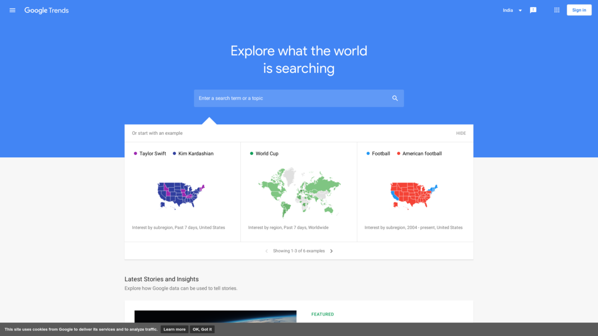 Google Trends Website User Interface