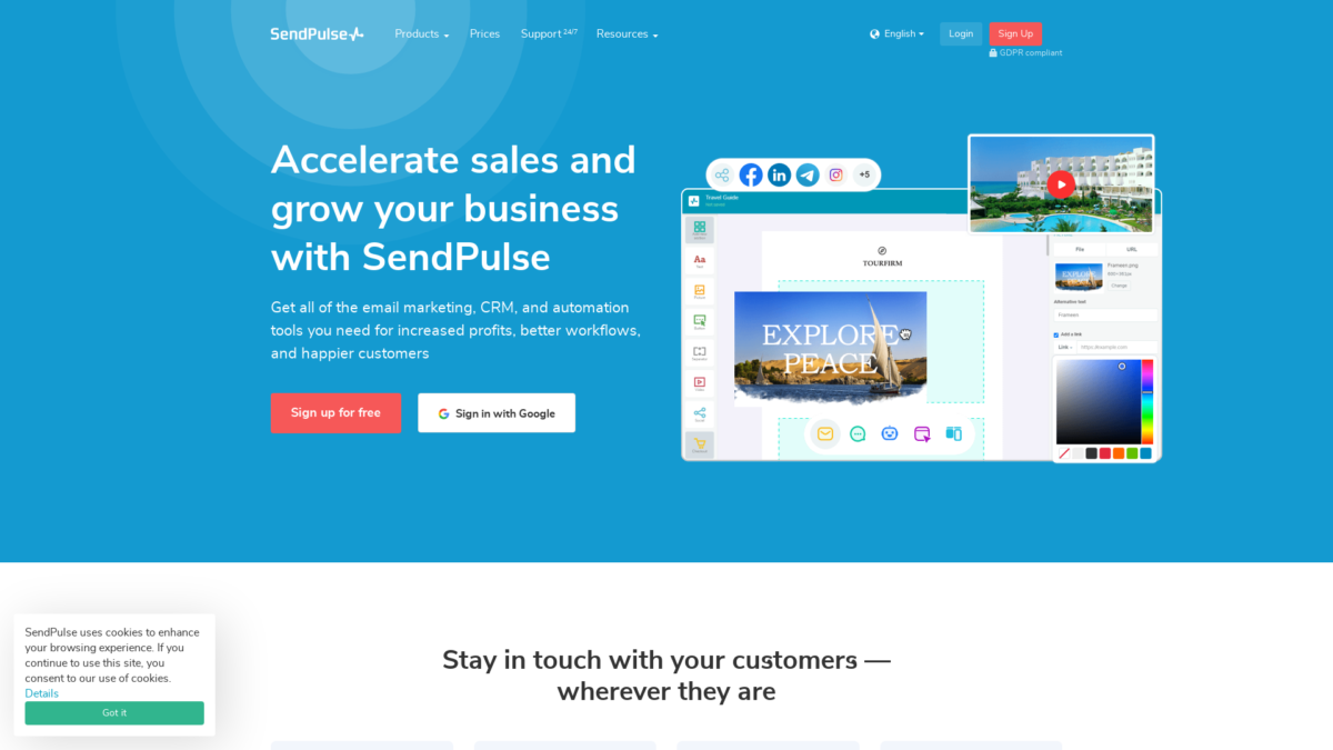 Send Pulse Website User Interface
