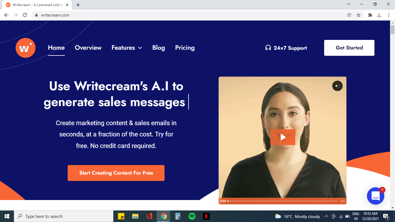 Writecream Website User Interface