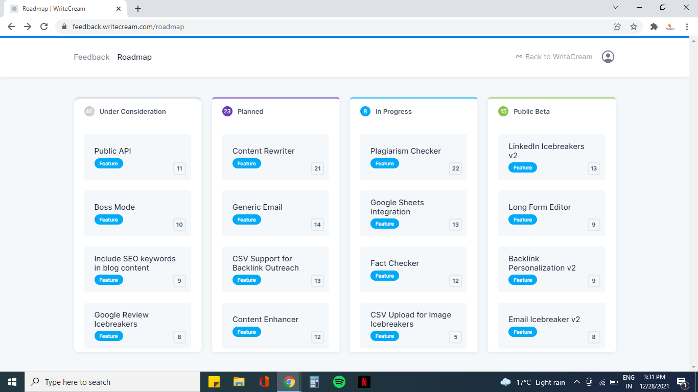 Roadmap For Writecream