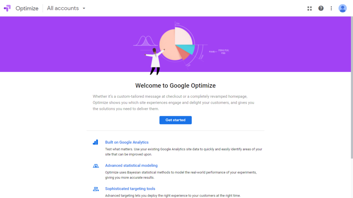 Google Optimize Website User Interface
