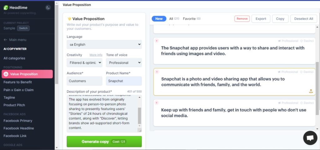 Headlime Value Proposition Output