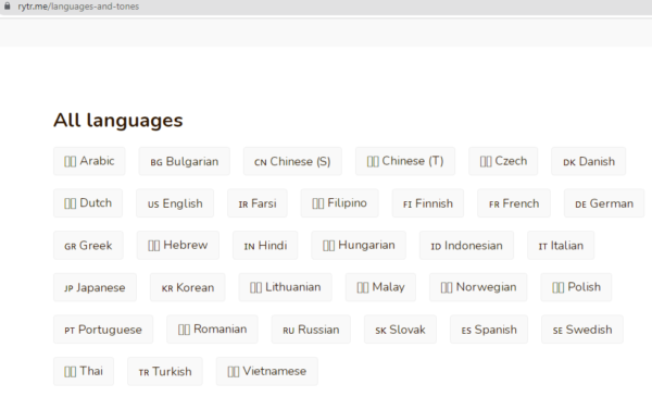 Rytr Supported Languages