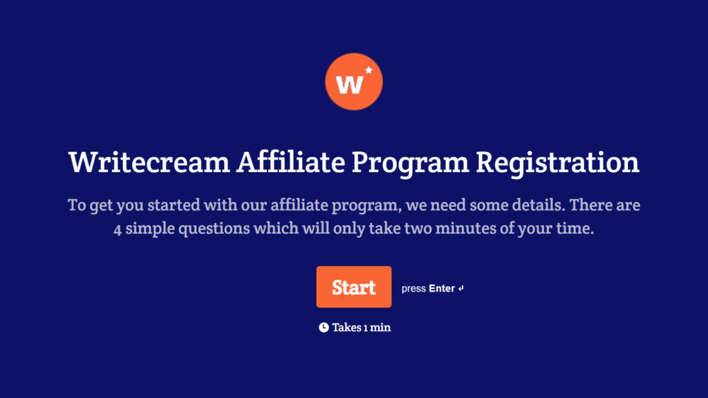 Writecream Affiliate Program Registration