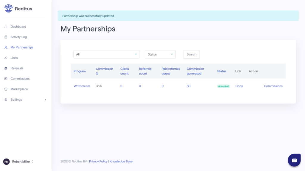 My Partnerships Interface My Partnerships Interface