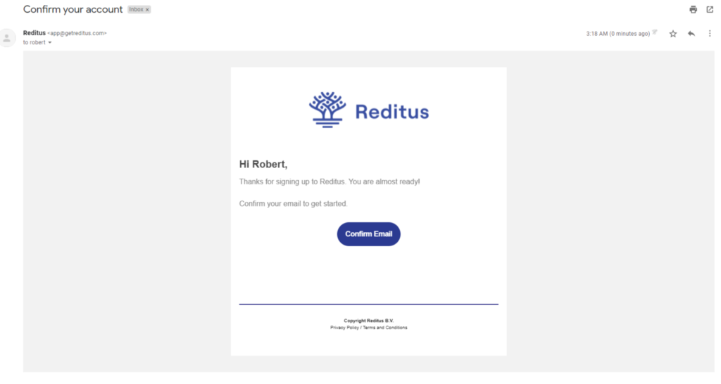 Reditus Account Registration Process