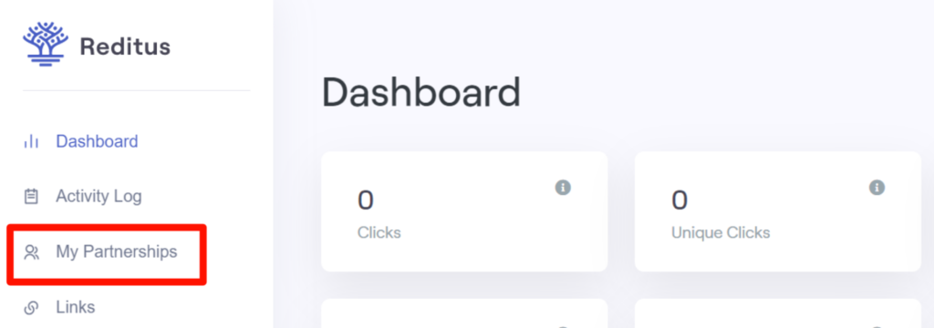 Reditus Dashboard- My Partnerships