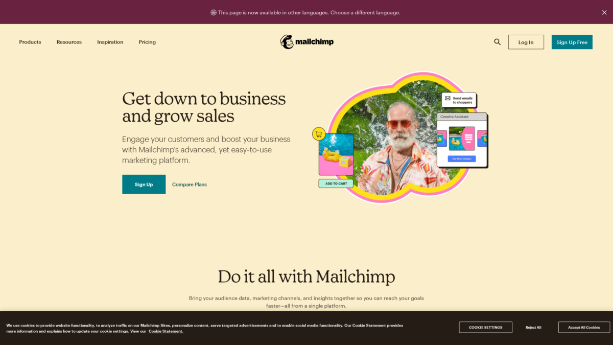 Mailchimp Website User Interface