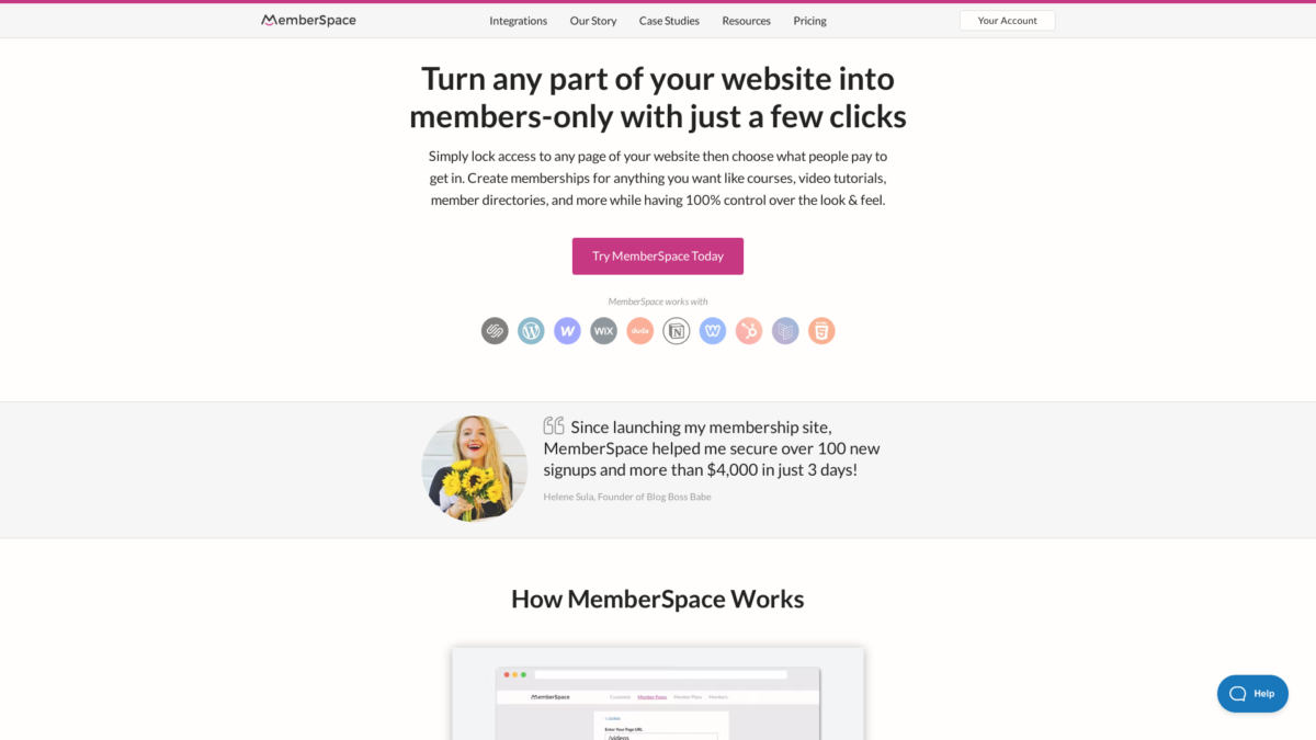 Memberspace Website User Interface