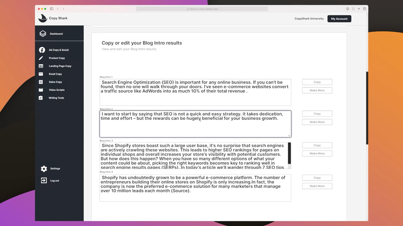 Copyshark Blog Intro Output