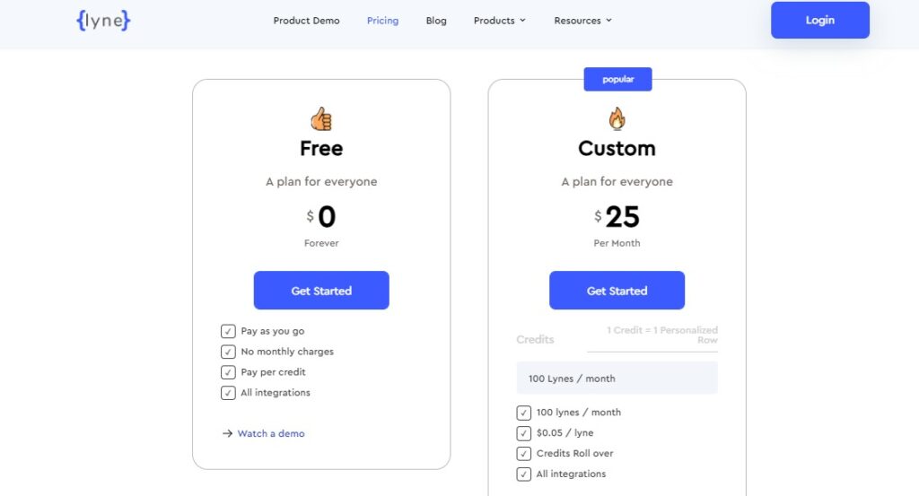 Lyne Pricing Plans For Customers