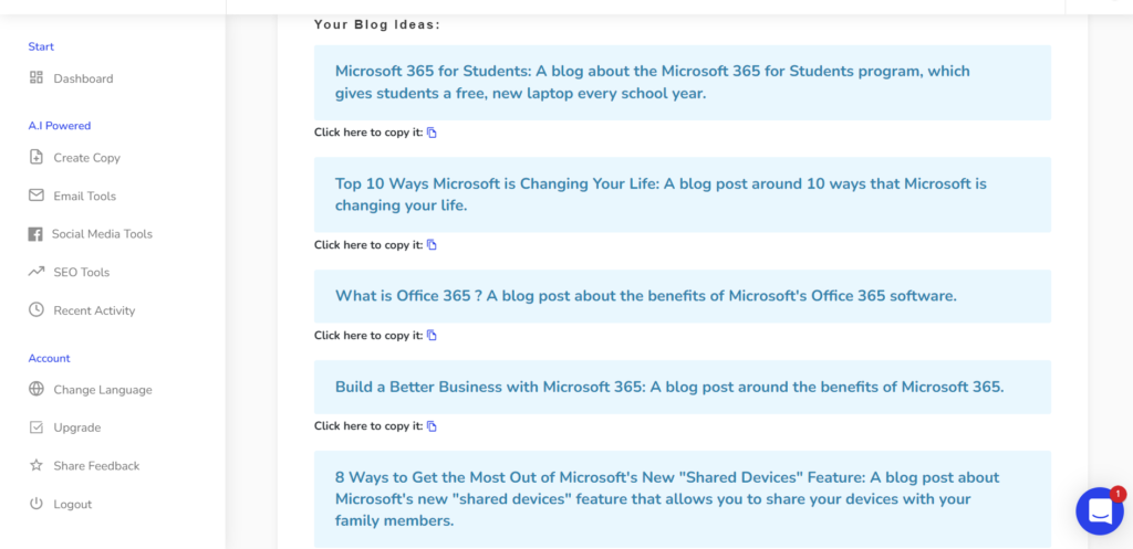 Writecream Blog Idea Output