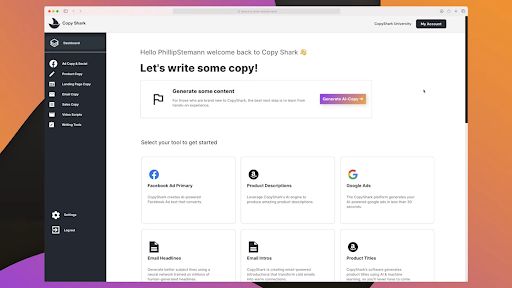 Copyshark Dashboard User Interface