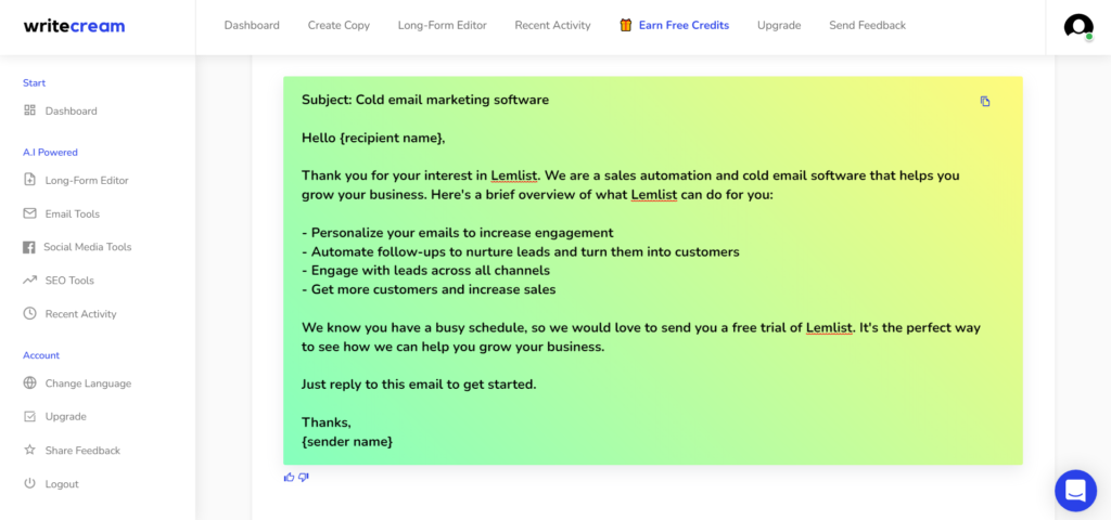 lemlist email template