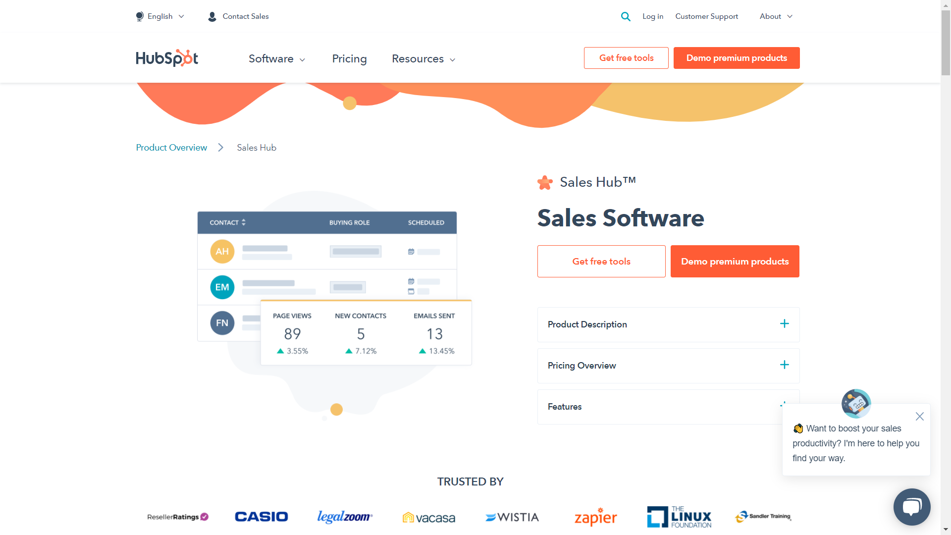 HubSpot Sales Website User Interface