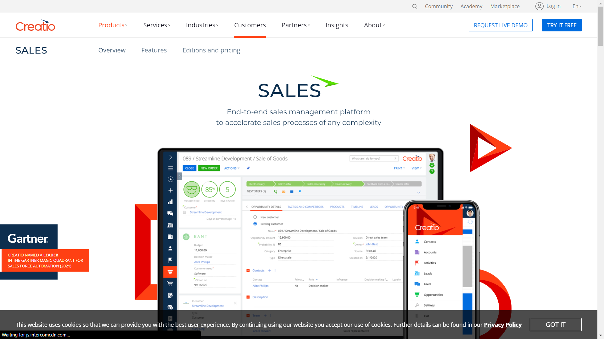 Sales Creatio Website User Interface