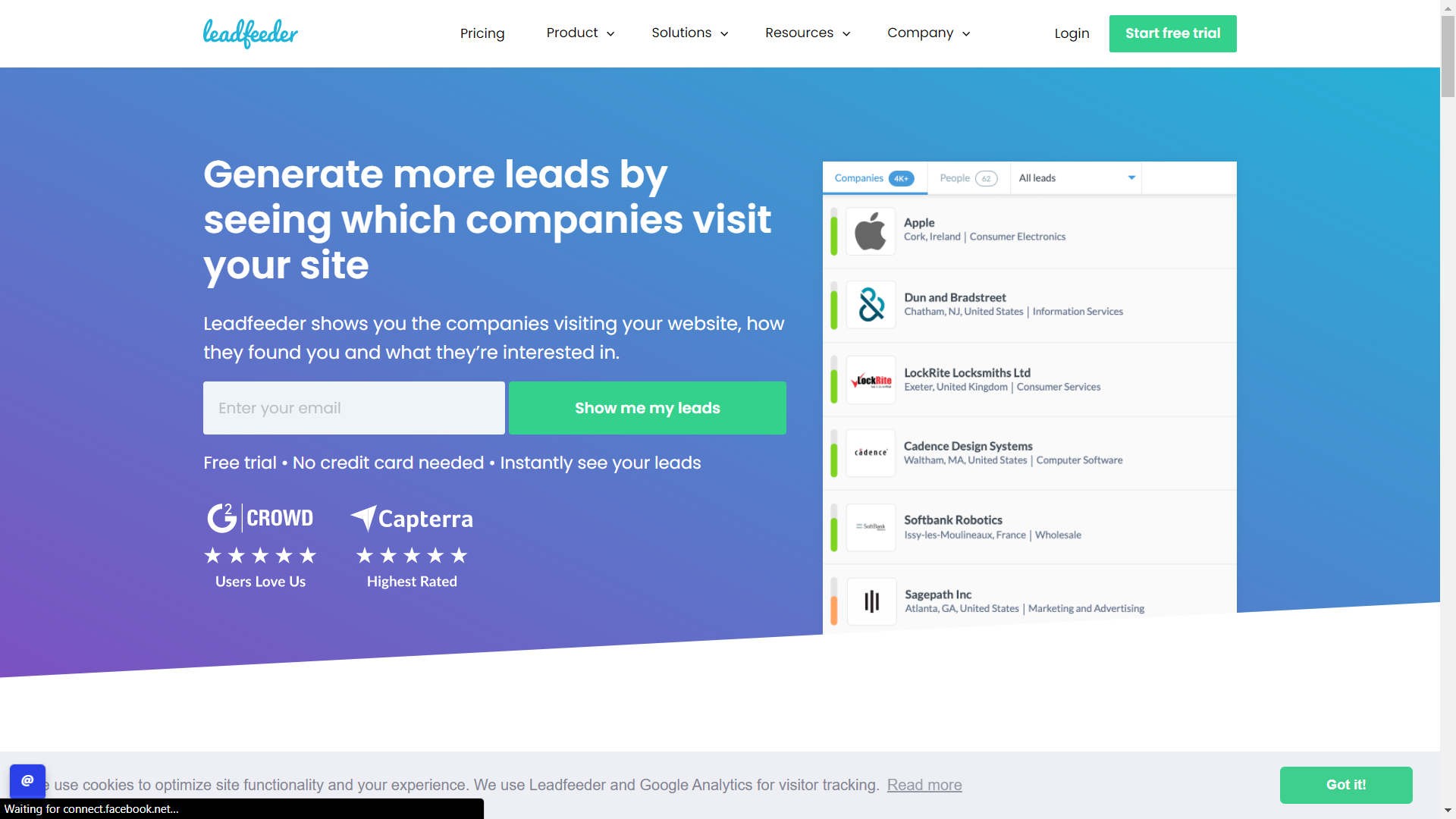 LeadFeeder Website User Interface