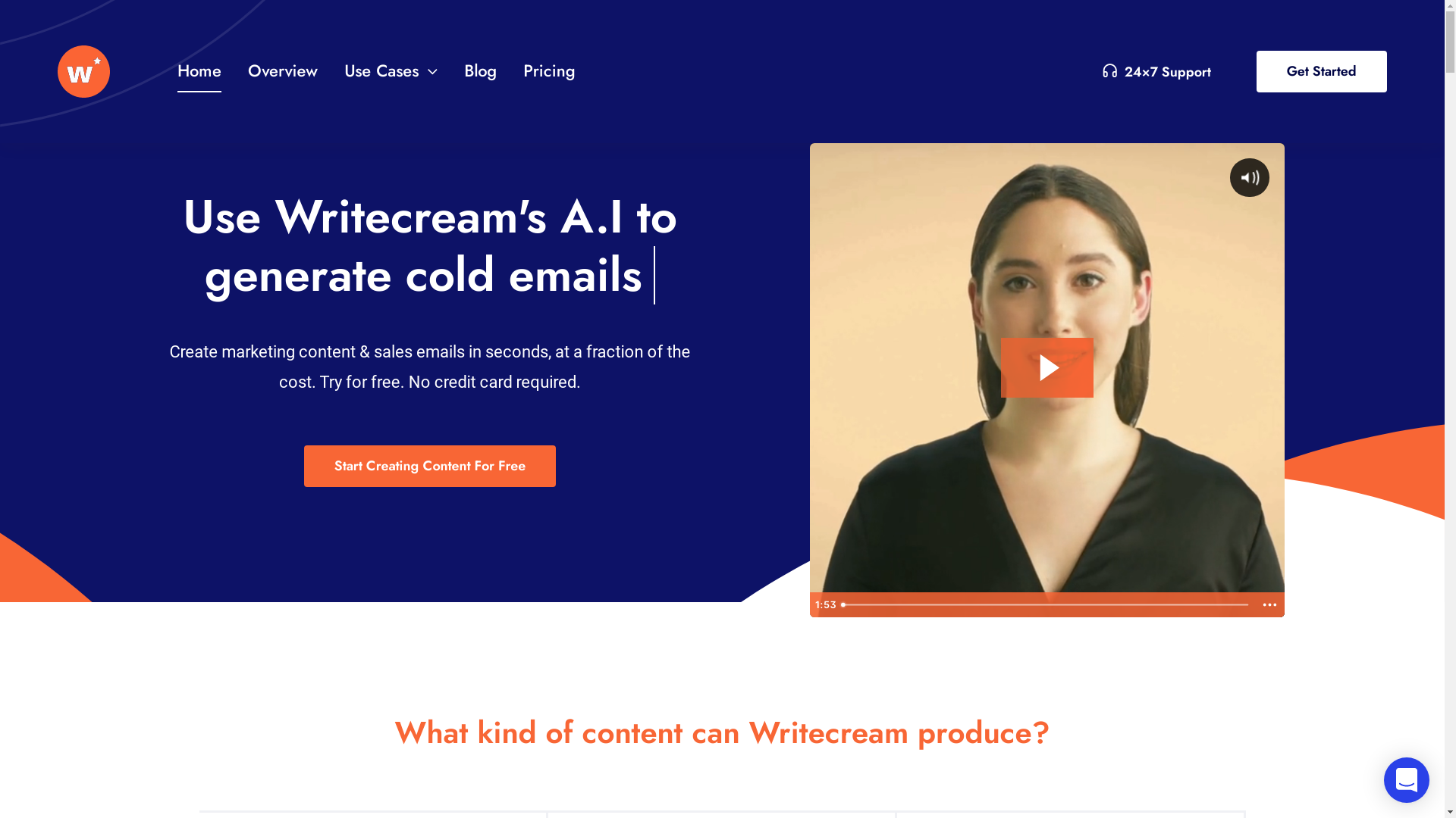 Writecream website user interface