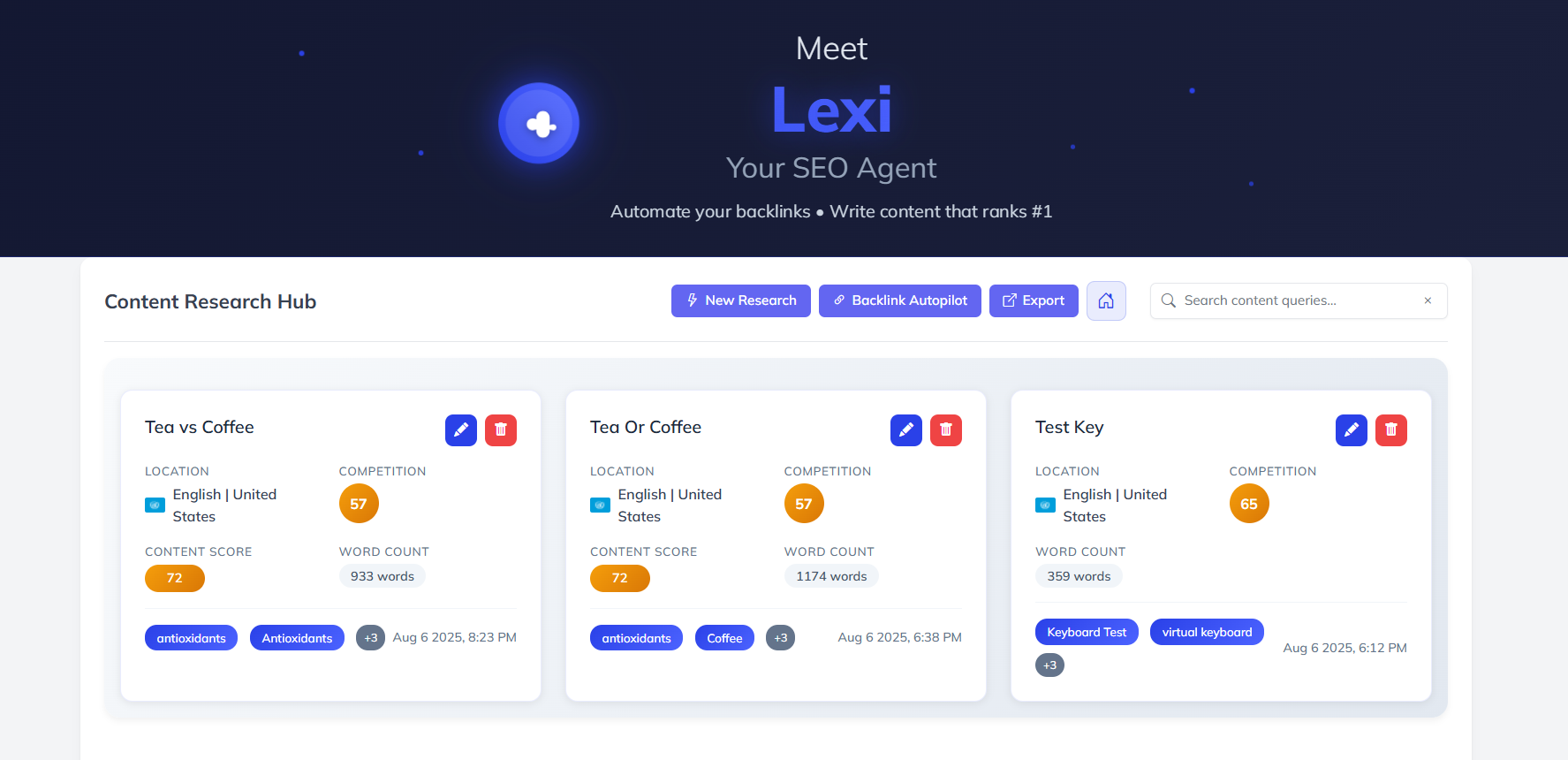 Lexi AI Agent Dashboard - Main Interface